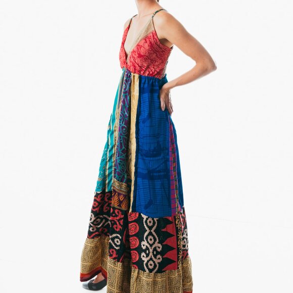 Boho Hippie Patchwork Spaghetti Strap Long summer gypsie midi color Dress - Picture 5 of 5